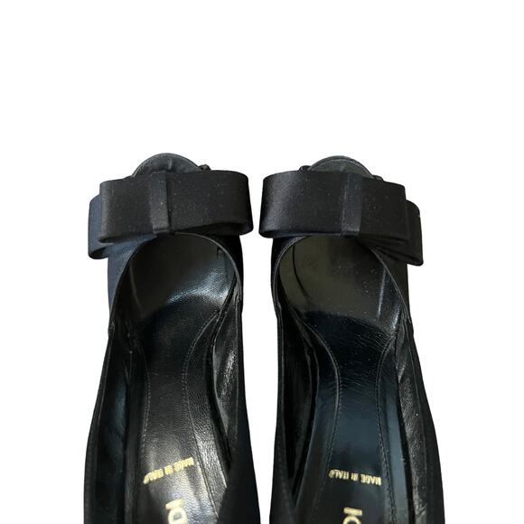 Fendi Black Satin Peep-Toe Deco Platform Pump Heel Size 7 - Picture 8 of 10